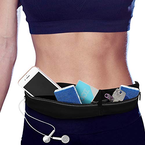 memumi Riñonera para Correr, 2 Expandable Pockets Bolsa de Cintura Running Ajustable Resistente al Agua Cangurera Deportiva para iPhone 11 Pro MAX para Samsung y Más Teléfonos Móviles (Negro)