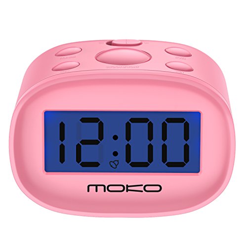 MoKo LED Digital Despertador, Alta Precisión Mini Pantalla LCD Reloj para Niños Night Light Travel Bedside Despertadores con Reloj Despertador Retroiluminación Electrónica -Rosa