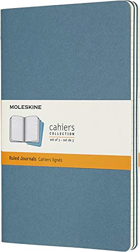 Moleskine - Cahier Journal Cuaderno de Notas, Set de 3 Cuadernos con Páginas, Tapa de Cartón y Cosido de Algodón Visible, Color Azul Teal