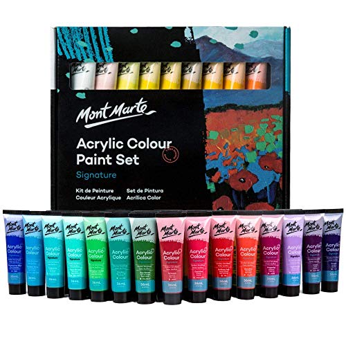 Mont Marte Pintura Acrílica Premium - 36 piezas (Tubos 36ml) - Ideal para Pintura Acrílica - Colores Brillantes y Luminosos con gran opacidad - Perfecto para Principiantes y Profesionales