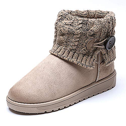 Mujer Botas De Nieve De Punto Unidas para Mujer Beige-Nueva Materia 39 (Talla de Suela es Asiática 40)