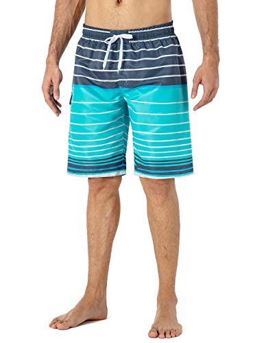 NAVISKIN Bañadores de Natación UPF 50+, Pantalones Cortos Ligeros de Playa para Hombres, Shorts Secado Rápido de Surf Voleibol de Playa 25cm Rayas XL