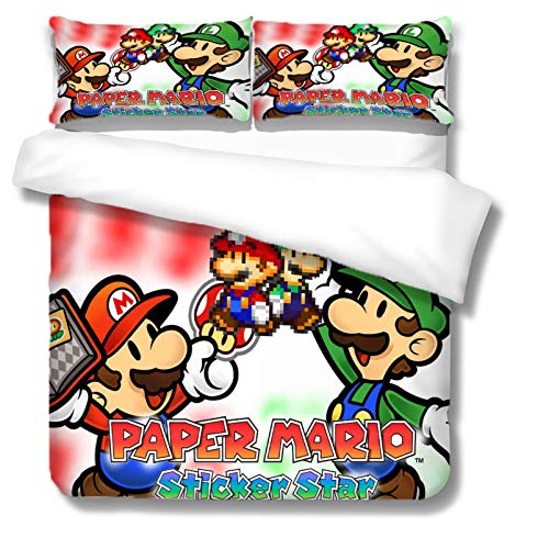 NBAOBAO Super Mario Bros - Juego de funda de edredón y funda de almohada suave y mullida para todas las estaciones (4,140 x 210 cm + 50 x 75 cm x 2)