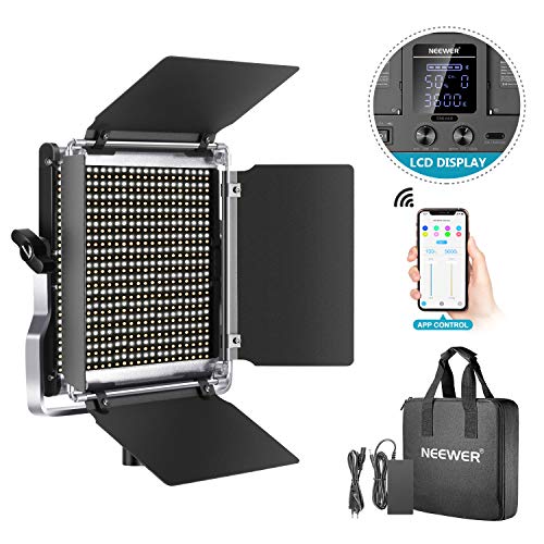 Neewer 660 LED Luz Video Kit Fotografía Bicolor Regulable con Sistema Control Inteligente App Profesional para Iluminación Video Exterior Estudio Youtube con Pantalla LCD Metal 3200K-5600K