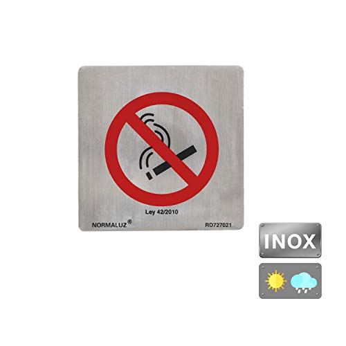 Normaluz RD727021 - Señal Adhesiva Cuadrada Prohibido Fumar Acero inoxidable Adhesivo, Gris, 0,8 mm 12x12 cm