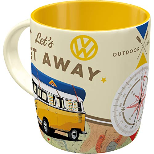 Nostalgic-Art Taza de café Retro Bulli T1 – Let's Get Away – Idea de Regalo de Furgoneta Volkswagen, Cerámica, Diseño Vintage, 8.5 x 13 x 9 cm