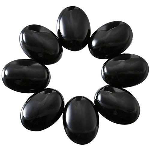 Nupuyai 5 piezas piedras preciosas cabujones plana parte trasera cristal cabujón ovalado piedra para charms DIY joyas fabricación, Ágata negra, 13x18mm