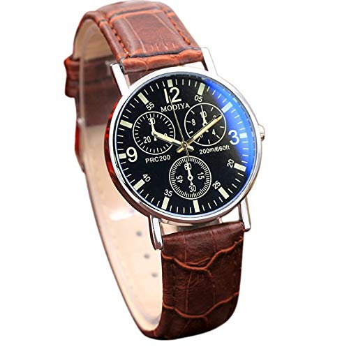 #N/V Reloj de pulsera de acero inoxidable para hombre, correa de cuero, reloj de cuarzo