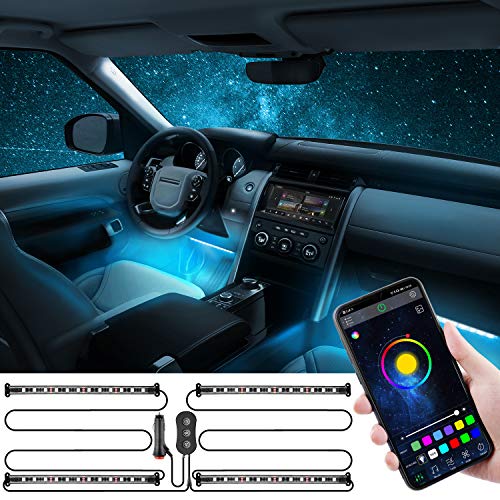 Oasser Tira de Luz LED para Coche Luz Interior Coche RGB 4 * 12 Luz LED Decorativa de Caja de Control y Bluetooth App Bajo el Tablero de Instrumentos Multi DIY Color Música Cargador de Coche DC 12V L1