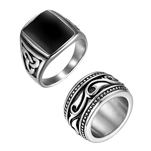 OIDEA Anillo Hombre Juego de 2 Pcs Acero Inoxidable Celta Irlanda Retro Vintage Anillo Ancho Joyería Retro 30 (22.3 MM)