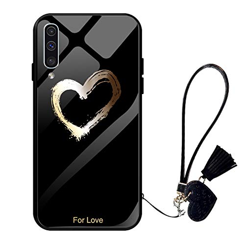 Oihxse Moda Case Compatible para Samsung Galaxy A51/M40S Funda Vidrio Templado con Cuerda Cordón TPU Silicona Suave Bumper Cover Anti-Choques Anti-Rasguños Cáscara de Cristal Estuche,A3