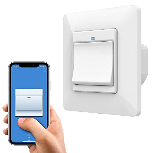 Orbecco WiFi Interruptor Inteligente de Pared de Luz, [2 PZS] 1Gang 1 Way WiFi Interruptor con Luz Indicadora, Funciona con Alexa, Google Home, Siri, APP Control/Voz, Temporizador – Blanco