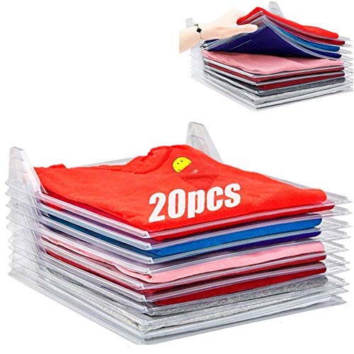 Organizador de Armario Hogar Estantería Camiseta Carpeta Sistema Antiarruga, Tamaño Normal, Transparente (20Pcs)