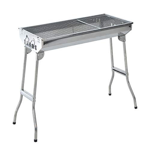 Outsunny Barbacoa Portátil y Plegable de Acero Inoxidable con Parrilla de Carbón BBQ de Picnic Camping Jardín 73x33x71 cm Plata