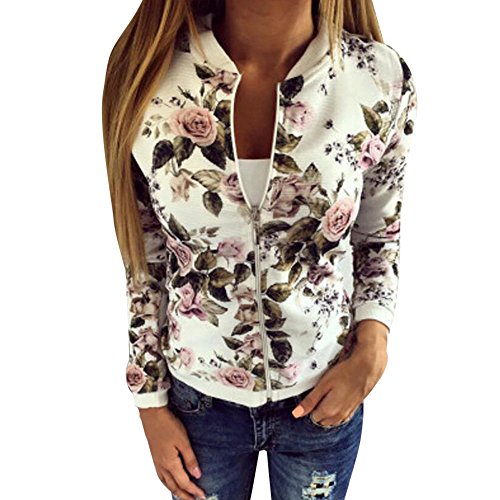 Overdose Las SeñOras De Las Mujeres De ImpresióN De Manga Larga Tops Blanco Cremallera Mejor Regalo De La Chaqueta Caliente Outwear Negro Tops Sueltas Top (M, C-Blanco)