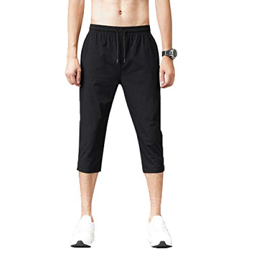Pantalones cortos de verano para hombre, de nailon fino, 3/4 de longitud, para hombre, de secado rápido, para playa, color negro Negro Negro ( 5XL 185 cm 97kg