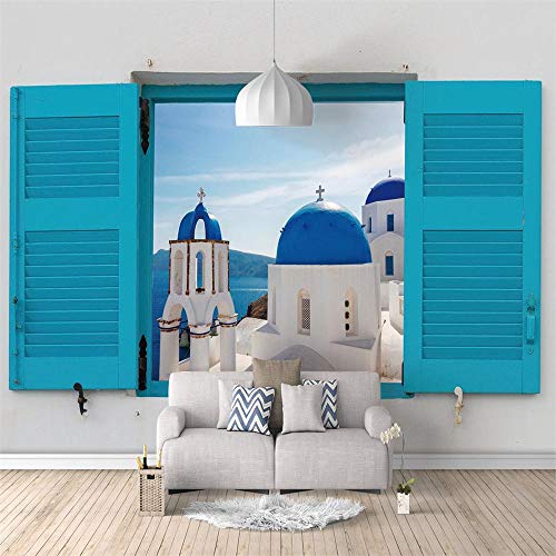 Papel Pintado Autoadhesivo Mar Egeo fuera de la ventana Fotomurales Decorativos Pared 300 x 210 cm Espesar no Tejido Fabricado Fotomurales 3D papel pintado pared dormitorio Salon