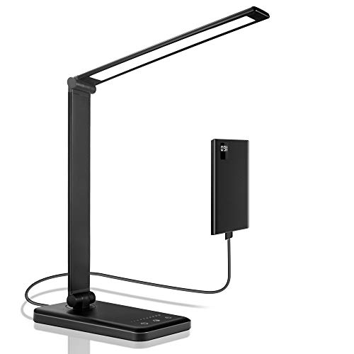 PENDEI Lámpara Escritorio LED, Lámpara de escritorio con puerto de carga USB, 5 modos de iluminación de color, 5 niveles de brillo, control táctil, temporizador automático, lámparas de mesa