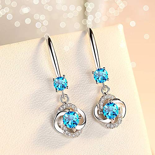 Pendientes Mujer Plata de Ley 925 aretes largos mujer gota Zirconia color Azul inclu. caja regalo