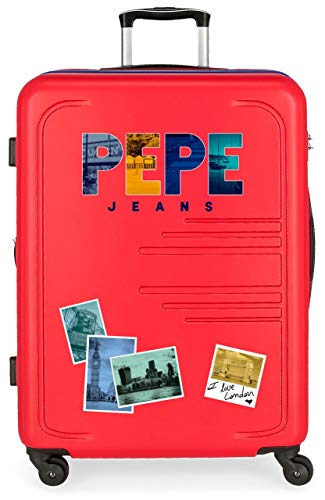 Pepe Jeans Edison Maleta Mediana Rojo 48x69x28 cms Rígida ABS Cierre combinación 80L 3,7Kgs 4 Ruedas Extensible