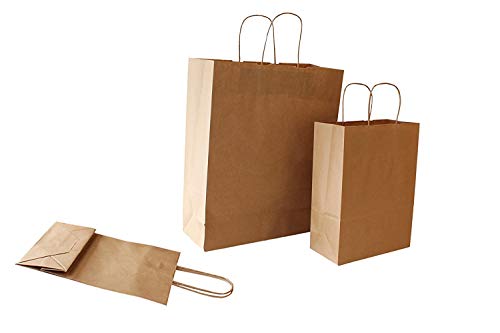 PGV Bolsas de papel con cordón marrón – Diferentes tamaños y cantidades (22 + 10 x 29 cm, 50 unidades)