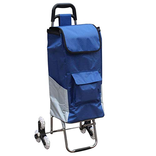 Pkfinrd Coche plegable de acero inoxidable ligero y resistente para ir de compras, pasear al aire libre, escalera, pequeño tráiler, color azul oscuro