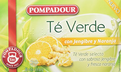 Pompadour Té Verde Jengibre y Naranja - Pack de 5 (Total: 100 bolsitas)