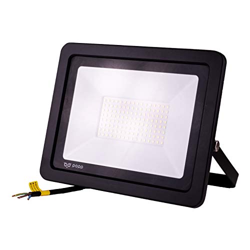 POPP® Foco Proyector LED 100W para uso Exterior Iluminación Decoración 6000K luz fria Impermeable IP65 Negro y Resistente al agua. (100)