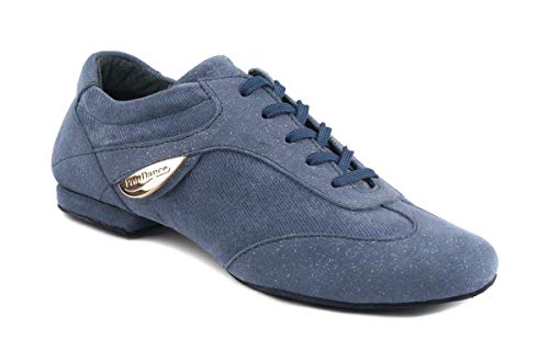 PortDance Zapatos de baile para mujer PD07 Fashion – Material: denim/ante – Color: Azul – Suela: piel áspera – Fabricado en Portugal, color Azul, talla 39 EU