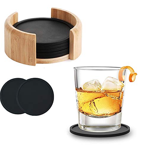 Posavasos redondos de goma para gafas, juego de 8 unidades, incluye caja I, diseño de bebidas, color gris oscuro para bebidas, tazas, barras, vidrio I Premium