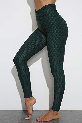 Promworld Mallas de Deporte Tiro Alto Mujer,Pantalones de Yoga Jacquard de Cadera de melocotón, Cintura Alta Hermosos Pantalones de Fitness de Cadera-Dark Green_XL