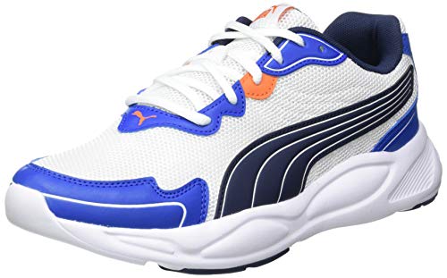 PUMA 90S Runner NU Wave, Zapatillas Unisex Adulto, Blanco White/Peacoat/Lapis Blue/Dragon Fire, 42 EU