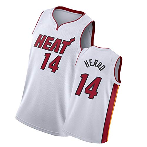 QYAD Miami Herro - Jersey de baloncesto para hombre, 14 # edición de la ciudad, traje de entrenamiento bordado, ropa deportiva profesional, poliéster, secado rápido, transpirable, color blanco y XL