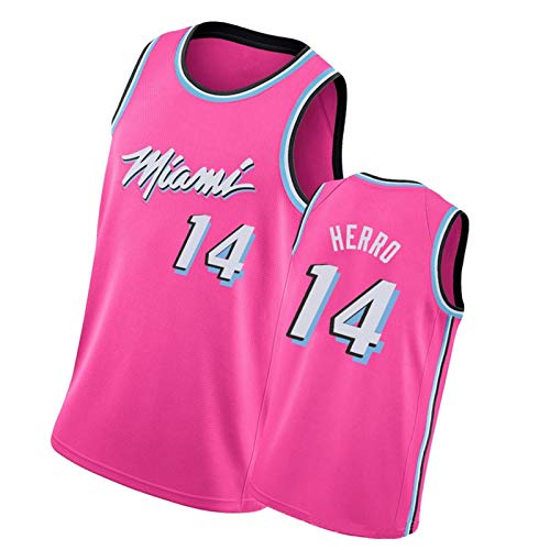 QYAD Miami Herro Men's Basketball Jersey 14# - Edición De La Ciudad Traje De Entrenamiento Bordado Sportswear Professional Sportswear Poliéster Secado Rápido Transpirabl Pink-S