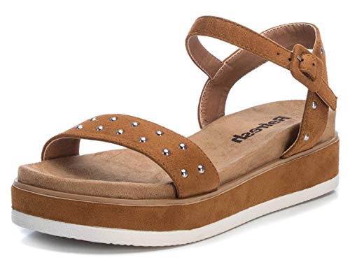 REFRESH - Sandalia para Mujer - Sandalia con Cierre de Hebilla - Tacón 5 cm - Color Camel - Talla 39