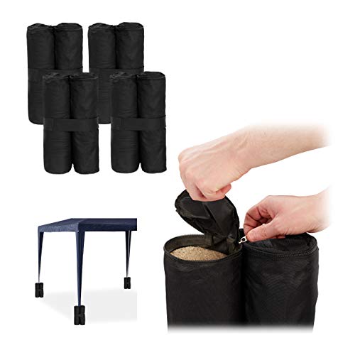 Relaxdays Peso para Carpa, Pesas para Patas, Rellenar con Arena, 10 kg por Pata, 4 Uds, Negro