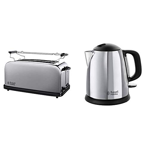 Russell Hobbs Adventure 23610-56 - Tostadora, Acero Inoxidable, Plata + Hobbs 24990-70 Victory - Hervidor de Agua Eléctrico acero inox detalles en plastico, 2200W, 1 litro