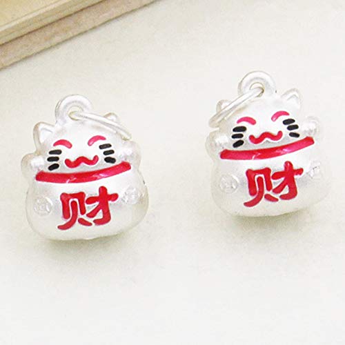 S999 Sterling Silver Lindo Lucky Cat Colgante Spacer Beads Feng Shui Charms para Pulseras DIY Regalos para La Curación Crafting Jewelry Hacer A Granel Atraer Accesorios De Dinero Collares,B