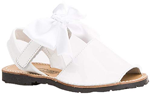 Sandalias Menorquinas Charol con Lazo para Niñas Todo Piel mod.206. Calzado infantil Made in Spain, Garantia de Calidad. (27, Blanco)