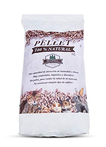 Secpell Arena para Gatos y Pájaros, Lecho para Conejos Vegetal de Virutas de Madera, Pellets para Mascotas y Roedores 14 L / 8Kg (Pellet Entero)