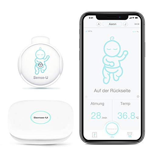 Sense-U Baby Monitor 2 con sensores de temperatura de movimiento de vuelco: rastrea el movimiento, vuelco y temperatura de tu bebé desde cualquier lugar (con estación base)