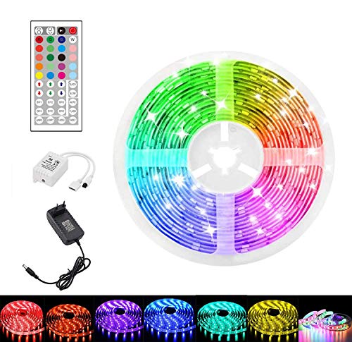 SHENXI Tiras LED 5M,Luces LED RGB con Control Remoto y 44 Botones,LED Strip Light Luz banda de 34 Colores y 6 DIY Modos de Escena para la Habitación,Techo,Hogar TV,Bar,Fiesta,12V Divisible