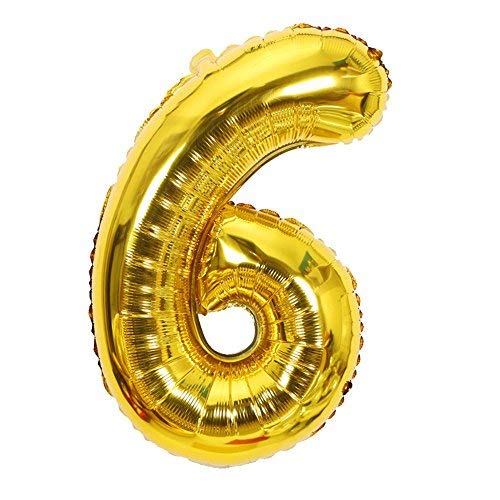 ShopVip Globos de cumpleaños - número 6 - Decoración Cumpleaños gigante de bodas 80 CM - Número de globo gigante dorado - Número de globo 6 años - Número 6 - 60 años