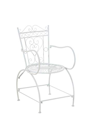 Silla de Terraza de Hierro Antiguo Sheela | Silla de Metal con Reposabrazos Arqueados | Silla de Jardín Estilo Medieval | Color, Color:Blanco