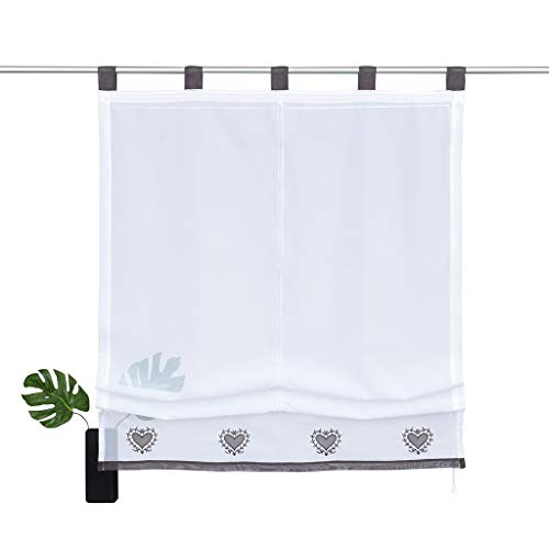 SIMPVALE 1 Panel Persianas Romanas con Trabillas - Tul Corto Cortina Romana Bordado Cenefa de Cortina de Ventana - para Cocina, Balcón, Sala de Estudio, 60x155cm, Gris