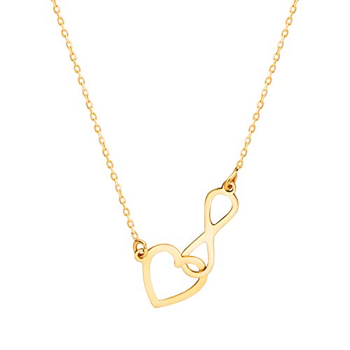 Sinez Collar de oro para mujer con colgante de infinito, corazón de 8 quilates (333)