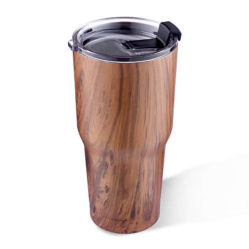 Sivaphe Vaso aislado de acero inoxidable con tapas, vaso de café de viaje, de doble pared, para camping, senderismo, patrón de madera de 850 ml