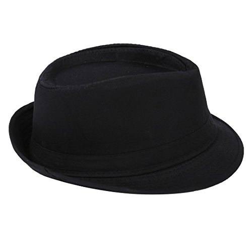 SODIAL(R) Fedora Negro Sombrero Liso para Traje Accesorio para Gangster Vestido