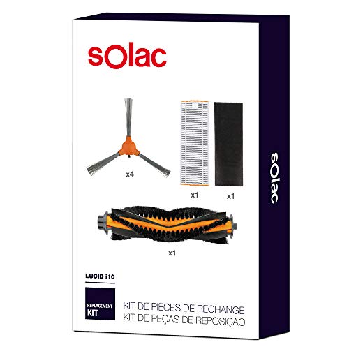 Solac AA3402 - Set de repuestos para Robot Aspirador Lucid i10 con 4 cepillos Laterales, 1 Cepillo Central motorizado, 1 Filtro HEPA y 1 Filtro de Esponja