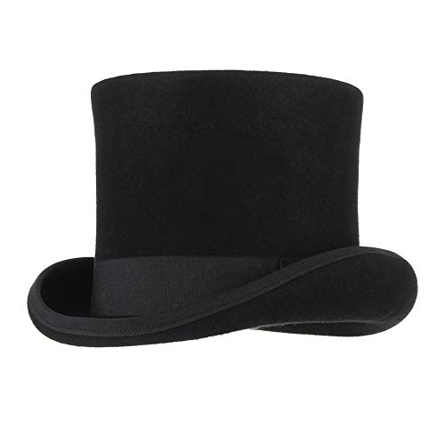 Sombrero Presidencial Sombrero De Copa 17cm 100% Lana Decoración De Castor Derby Sombrero De Lana Cilíndrico Señoras Hombres Sombrero Loco Traje De Fiesta Otoño Invierno Sombre(Size:57cm ,Color:Negro)